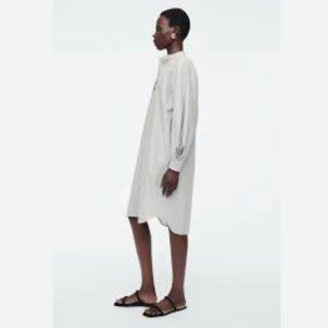 Like New COS Striped Collarless Shirt Dress with Balloon Sleeves